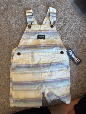 OshKosh B'gosh Pastel Striped Short Overalls - Yellow, Blue & Pink